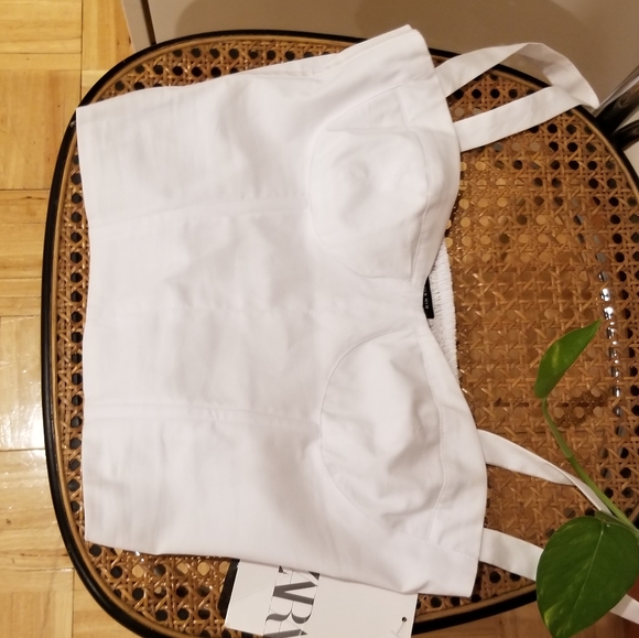 Zara Poplin White Bustier Cropped Bra Top Medium - Picture 5 of 8